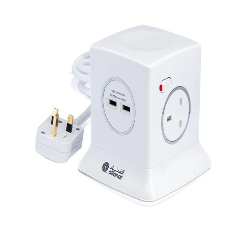 محول الفنار 2 يو اس بي 8 مقابس اللون الابيض